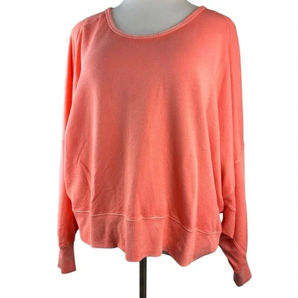 Free People Back It Up Oversized Sweatshirt Open Back Pullover Orange Medium - Picture 11 of 11